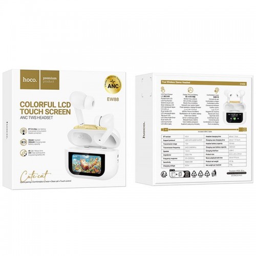 Бездротові TWS навушники Hoco EW88 Rampino with Touch Screen ANC White
