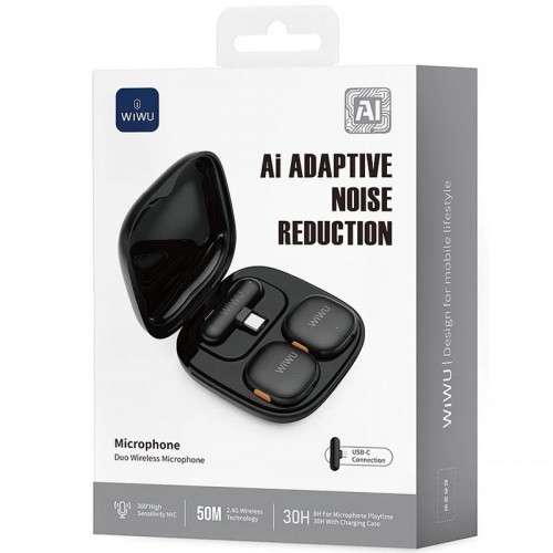 Петличный беспроводной микрофон WiWU Wi-WM006 AI Adaptive Noise Reduction Type-C Black