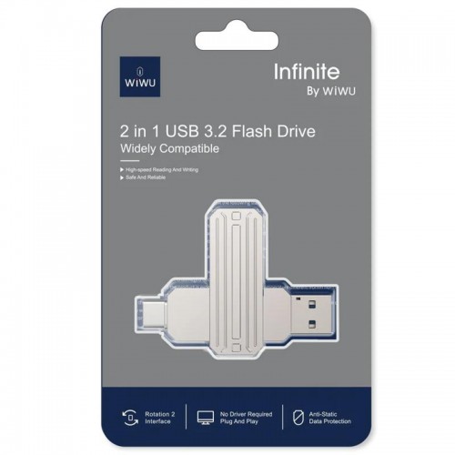 Флеш-накопичувач WIWU WI-FD003 Infinite 2in1 Type-C USB 3.2 - 256GB Silver