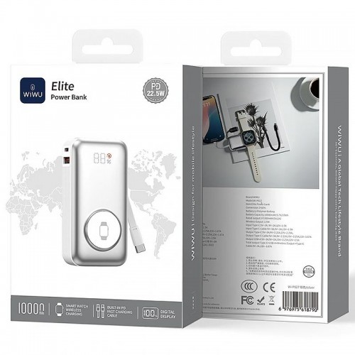 Power Bank WIWU Wi-P027 Elite 22.5W with cable 10000 mAh Silver