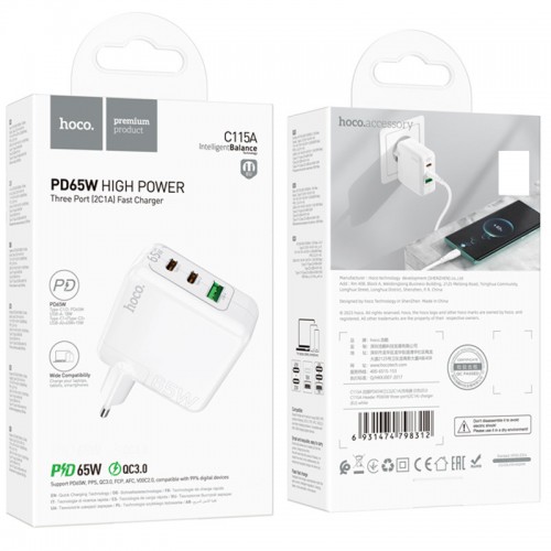 МЗП Hoco C115A Header PD65W (2C1A) White