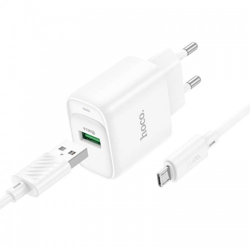 МЗП Hoco C140A Smart QC3.0 18W (1USB-A) + кабель USB to MicroUSB White