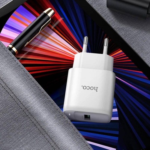 МЗП Hoco C140A Smart QC3.0 18W (1USB-A) + кабель USB to MicroUSB White