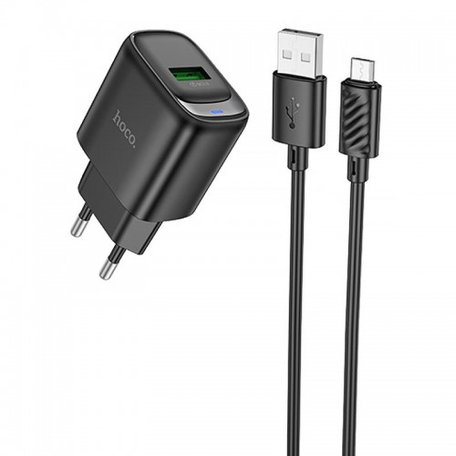 СЗУ Hoco C140A Smart QC3.0 18W (1USB-A) + кабель USB to MicroUSB Black