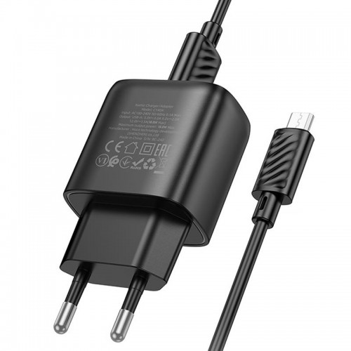 СЗУ Hoco C140A Smart QC3.0 18W (1USB-A) + кабель USB to MicroUSB Black