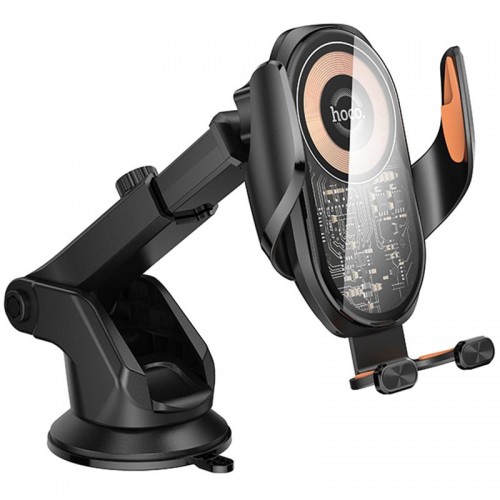 Автодержатель с БЗУ Hoco HW34 Blue whale 3-axis linkage wireless 15W (center console) Black