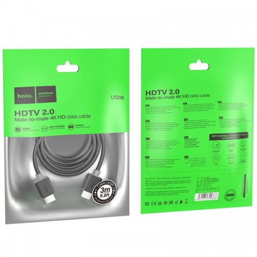 Дата кабель Hoco US08 HDTV 2.0 male to male 4K HD (1m) Black