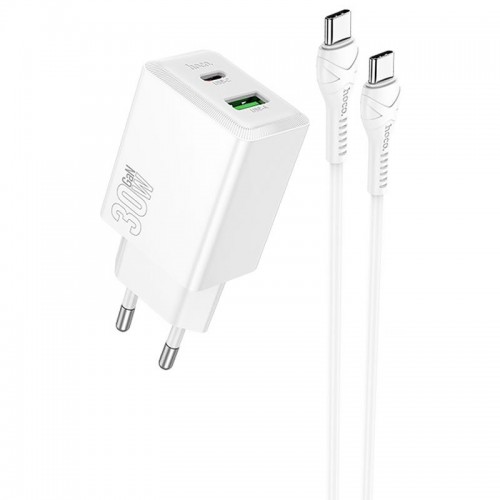 МЗП Hoco N71 Nuevo PD30W+QC3.0 (1USB-A/1C) + кабель Type-C to Type-C White