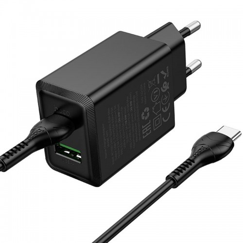 МЗП Hoco N71 Nuevo PD30W+QC3.0 (1USB-A/1C) + кабель Type-C to Type-C Black