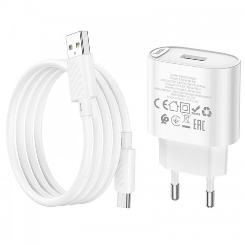МЗП Hoco C109A Fighter 10.5W (1USB-A) + кабель USB to Type-C White