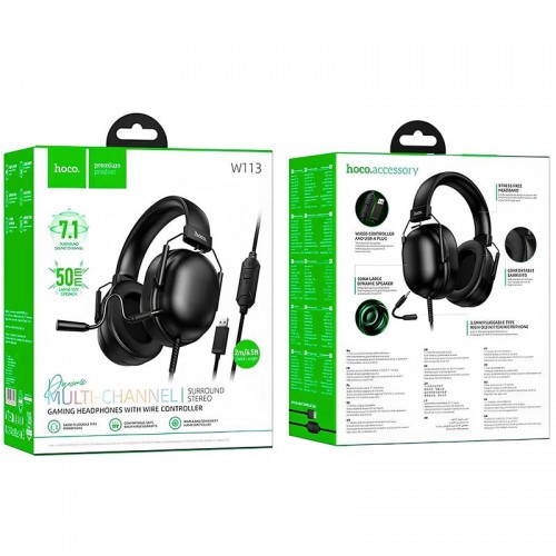 Накладні навушники Hoco W113 Dynamic (USB7.1+3.5mm/2m) Black