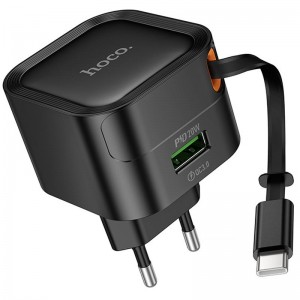 МЗП Hoco C154A Changer With Retractable Cable Type-C PD20W+QC3.0 (1USB-C) Black