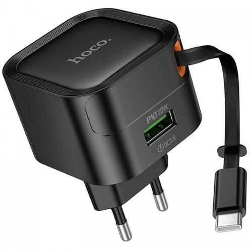 МЗП Hoco C154A Changer With Retractable Cable Type-C PD20W+QC3.0 (1USB-C) Black