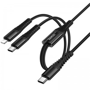 Дата кабель Hoco X123 Victory 2in1 Type-C to Lightning/Type-C 3A (1m) Black