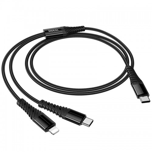 Дата кабель Hoco X123 Victory 2in1 Type-C to Lightning/Type-C 3A (1m) Black