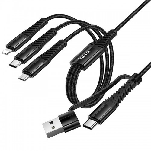 Дата кабель Hoco X123 Victory 3in1 Type-C to Lightning/Type-C/MicroUSB 3A (1m) Black