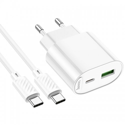 МЗП Hoco C109A Fighter PD20W+QC3.0 (1USB-A/1C) + кабель Type-C to Type-C White