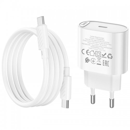 МЗП Hoco C109A Fighter PD20W (1USB-C) + кабель Type-C to Type-C White