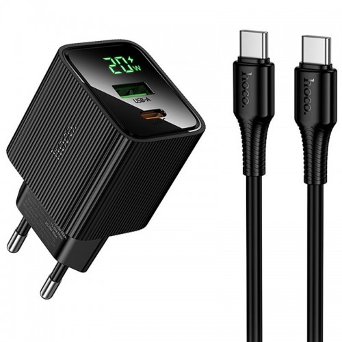 СЗУ Hoco CS83A Excellent with digital display PD20W+QC3.0 (1USB-A/1C) + кабель Type-C to Type-C Black