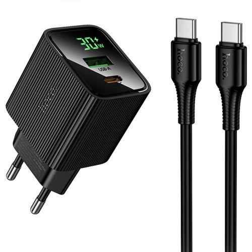 МЗП Hoco CS84A Excellent with digital display PD30W+QC3.0 (1USB-A/1C) + кабель Type-C to Type-C Black