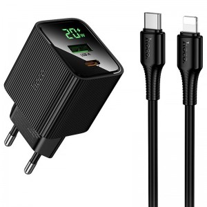 МЗП Hoco CS83A Excellent with digital display PD20W+QC3.0 (1USB-A/1C) + кабель Type-C to Lightning Black