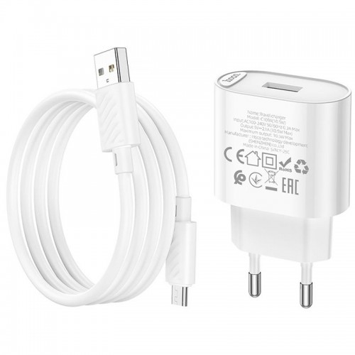 МЗП Hoco C109A Fighter 10.5W (1USB-A) + кабель USB to MicroUSB White