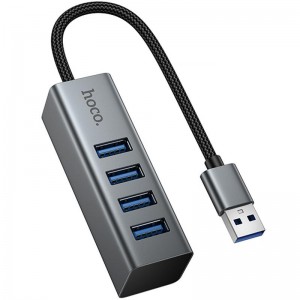 Переходник HUB Hoco HB1B 4in1 (USB to 4xUSB 3.0) (1m) Metal gray