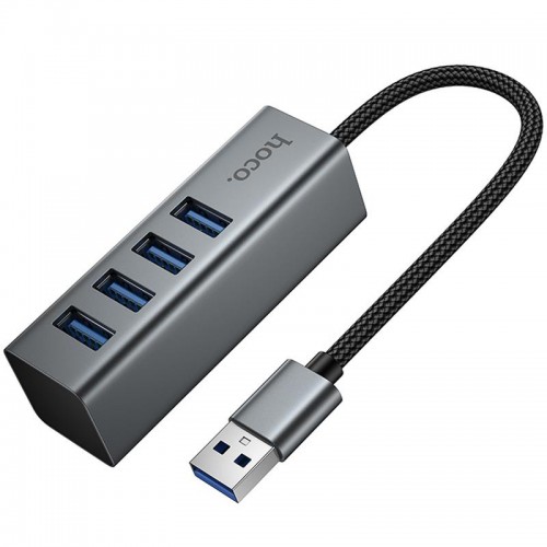 Переходник HUB Hoco HB1B 4in1 (USB to 4xUSB 3.0) (1m) Metal gray