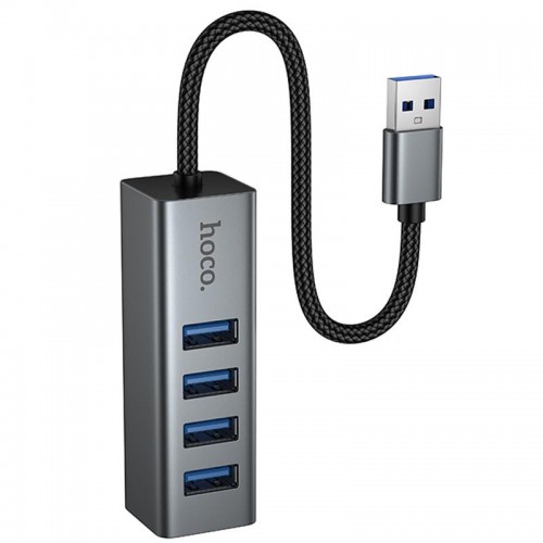 Переходник HUB Hoco HB1B 4in1 (USB to 4xUSB 3.0) (1m) Metal gray
