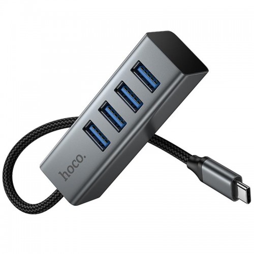 Перехідник HUB Hoco HB1C 4in1 (Type-C to 4xUSB 3.0) (1m) Metal gray
