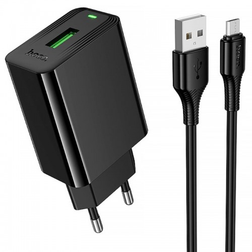 МЗП Hoco CS92A Leader 18W+QC3.0 (1USB-A) + кабель USB to MicroUSB Black
