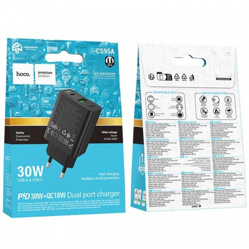 СЗУ Hoco CS95A Leader PD30W+QC3.0 (1USB-A/1C) Black