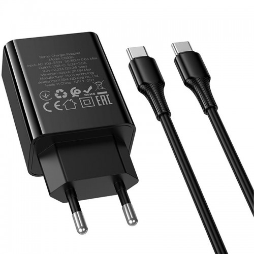 МЗП Hoco CS93A Leader PD20W (1USB-C) + кабель Type-C to Type-C Black