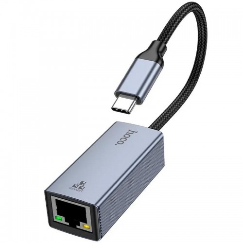 Перехідник Hoco UA37 Portable Type-C to RJ45 1000 Mbs (0.15m) Metal gray