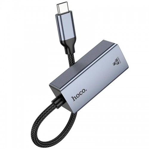 Перехідник Hoco UA37 Portable Type-C to RJ45 1000 Mbs (0.15m) Metal gray