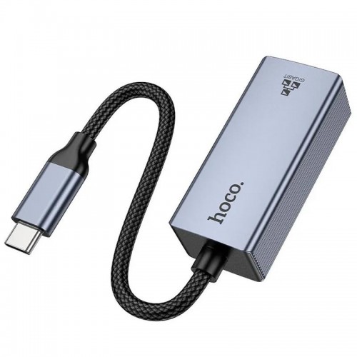 Перехідник Hoco UA37 Portable Type-C to RJ45 1000 Mbs (0.15m) Metal gray