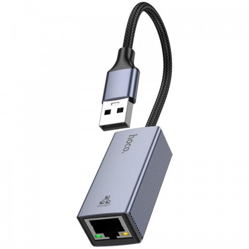 Перехідник Hoco UA37 Portable USB to RJ45 1000 Mbs (0.15m) Metal gray