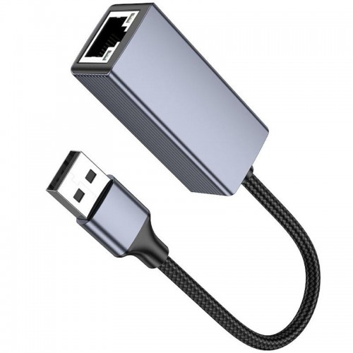 Перехідник Hoco UA37 Portable USB to RJ45 1000 Mbs (0.15m) Metal gray