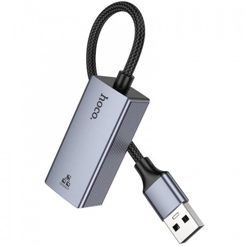 Перехідник Hoco UA37 Portable USB to RJ45 1000 Mbs (0.15m) Metal gray