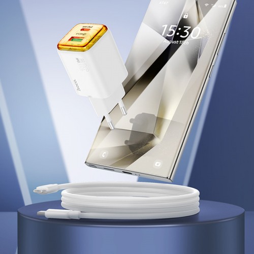 МЗП Hoco N53 Monsoon PD30W+QC3.0 (1USB-A/1C) + кабель Type-C to Type-C White