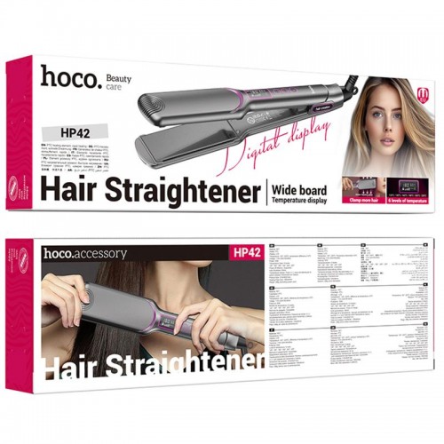 Випрямляч для волосся Hoco HP42 Wide board hair straightener with digital display Gray