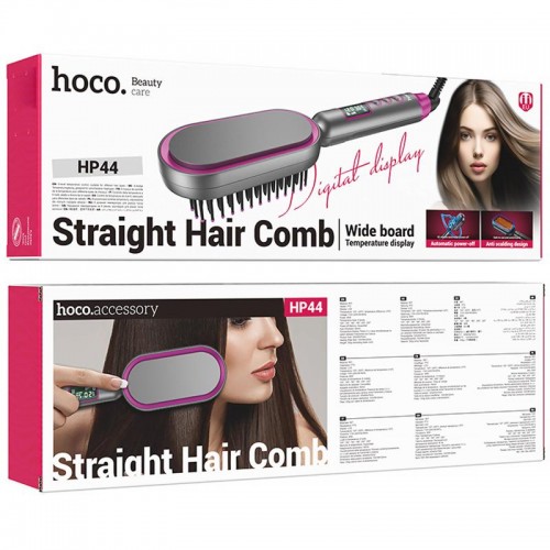 Гребінець-випрямляч Hoco HP44 Electric straightening hair comb with digital display Rose Red