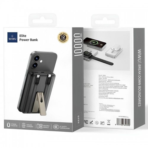 Power Bank WIWU Wi-P056 22.5W+PD20W з БЗП+iWatch with cable 10000 mAh Black