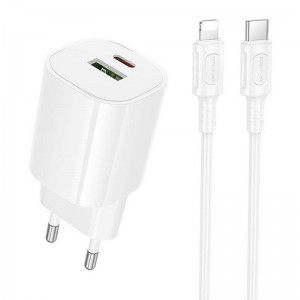 МЗП Borofone BA104A Pudding PD20W+QC3.0 (1USB-A/1C) + кабель Type-C to Lightning White
