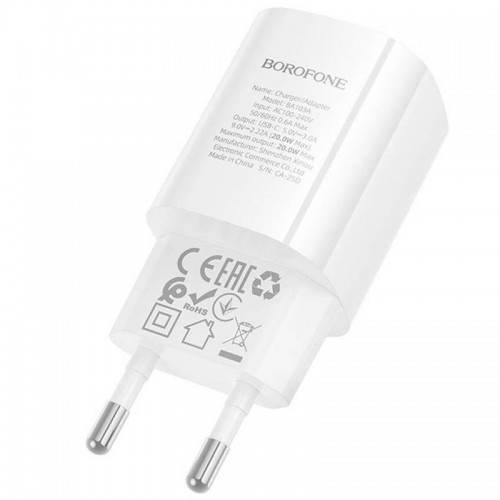 МЗП Borofone BA103A Pudding PD20W (1USB-C) + кабель Type-C to Lightning White