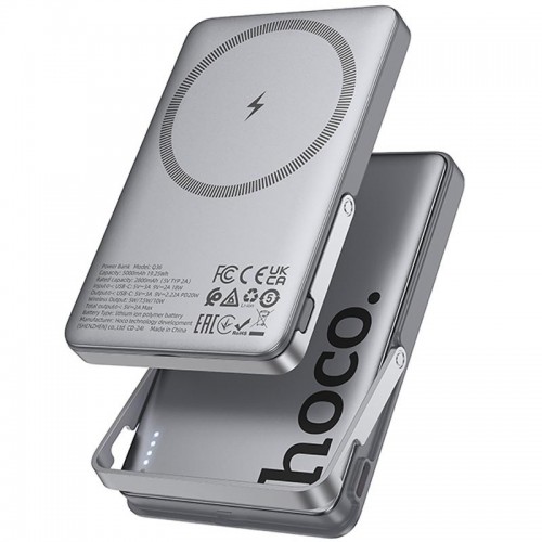 Портативний ЗП Power Bank Hoco Q36 Sunlight magnetic suction+holder PD20W з БЗП 5000 mAh Metal grey