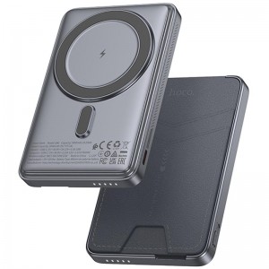 Портативний ЗП Power Bank Hoco Q46 Title PD20W з БЗП+card holder 5000 mAh Silver grey