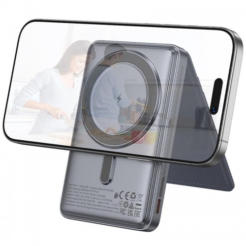 Портативний ЗП Power Bank Hoco Q46 Title PD20W з БЗП+card holder 5000 mAh Silver grey