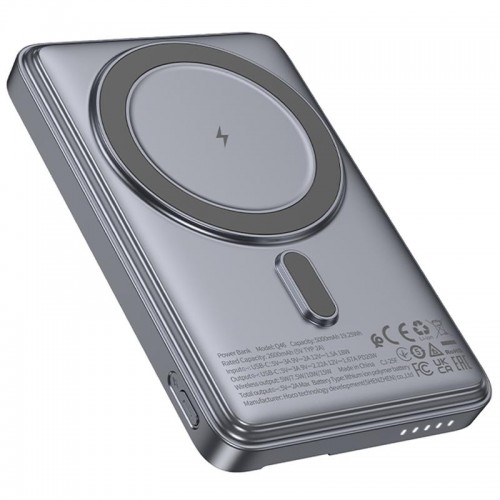Портативний ЗП Power Bank Hoco Q46 Title PD20W з БЗП+card holder 5000 mAh Silver grey