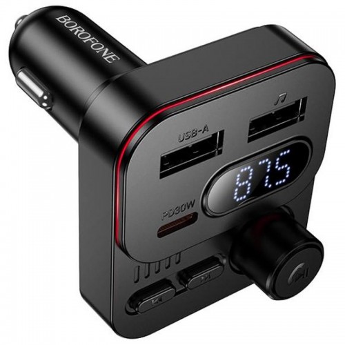АЗУ FM модулятор Borofone BC61 Ocean PD30W+QC3.0 total 45W (2USB-A/1C) Black